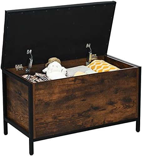Giantex Industrial Storage Bench, Flip Top Storage Ottoman, Toy Box Organizer, Faux Leather Footrest Bench with Padded Seat, Bed End Stool, Entryway Storage Bench, Supports 265lbs