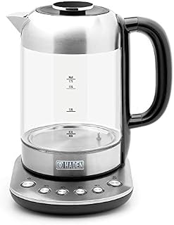 Haden Richmond Kettle  Electric Variable Temperature Fast Boil Kettle, 3000W, 1.7Litre, Brushed Stainless-Steel & Glass - CE21