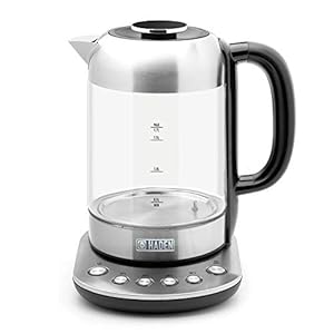 Haden Richmond Kettle – Electric Variable Temperature Fast Boil Kettle, 3000W, 1.7Litre, Brushed Stainless-Steel & Glass, Silver