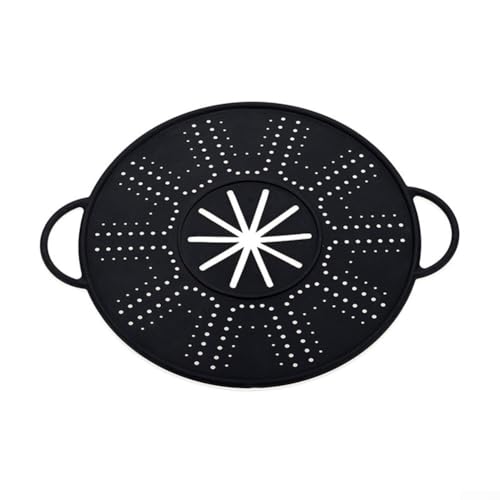 Silicone Spill Stopper Lid with Steam Vent and Heat Resistant Design for Pot Protection and Boil Over Prevention (black)