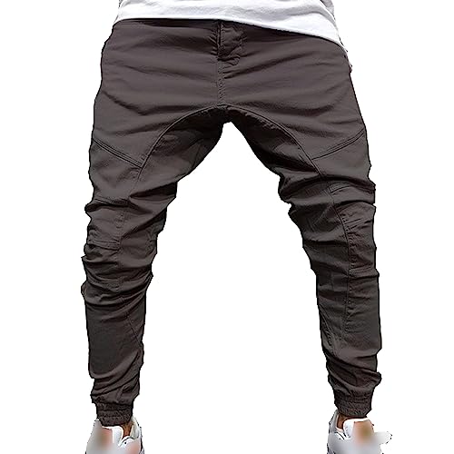 Maiyifu-GJ Men's Tight Waist Drawstring Multi-Pocket Overalls Trousers Loose Fitness Casual Slacks Quick-Drying Sweatpants (Dark Gray,X-Large)