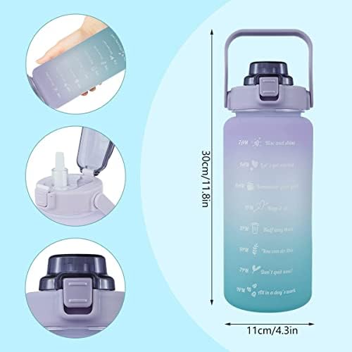 2 Litre Water Bottle with Straw and Time Markings, Motivational Sport Water Bottles with Capacity Marker Leak Proof BPA Free Flip Top Lid Water Cup for Running,cycling, Gym, School & Office (D)