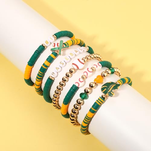 image for NVENF Baseball Bracelets for Women Stackable Green Yellow Game Day Hei