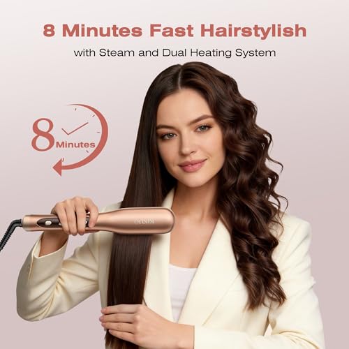 Image of Steam Hair Straightener Brush, Steamline Pro 3 in 1 Straightening Brush, Curly & Frizzy Hair,Smooth Without Flattening, 5 Temp Settings & LED Display, Dual Voltage, Professional Tools, Elegant Orange