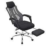SONGMICS Mesh Office Chair, Swivel Chair with Headrest and Footrest, Adjustable Height and Back, Ergonomic, Black and Dark Gray UOBN056B01