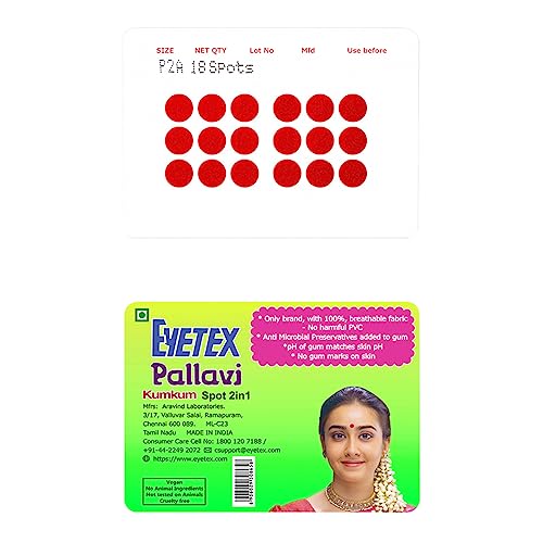Image of Eyetex Pallavi Sticker Bindi /Pottu|Round|Aloe Vera & Papaya Extracts|Breathable Non-Irritating Velvet Fabric|P2A|Red|20 Flaps