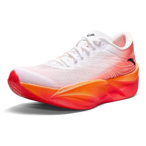 ANTA Men’s C202 6 Carbon Plate Marathon Running Racing Shoes, Ultra-Light Rebound Running Sneakers, White/Orange, 8.5