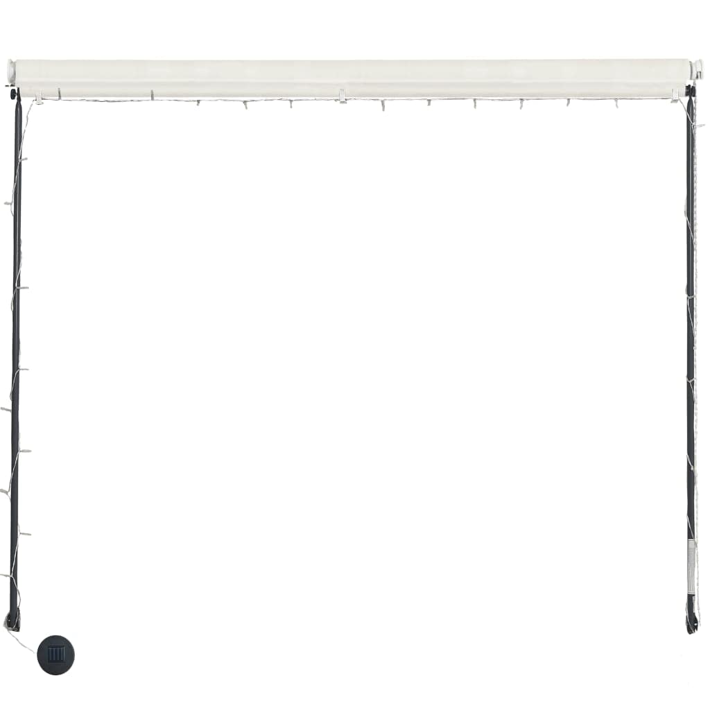 HOMIUSE Einziehbare Markise 350x150 cm mit Solarmodul und LED Leiste Klemmmarkise Balkonmarkise Fenstermarkise Handbetrieben UV Beständig Höhenverstellbar Wasserdicht Creme Polyester