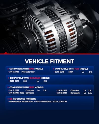 Image of KAX New Alternator 11554N Fit for 2017-2022 Jeep Compass,2014-2019 Cherokee,2015-2021 Renegade, 2015-2017 Chrysler 200 2.4L,160Amp Replace 20024,2104198,11554,56029624AC,56029624AB,56029624AA