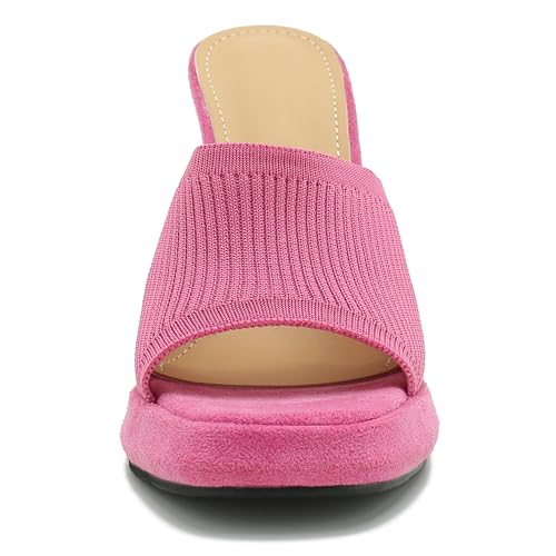 Image of Women's Knit Platform Mule Sandals, Square Toe, Block Heel Slip-On Slides, Chunky High Heel Summer Shoes