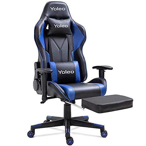 Dripex-Chaise-Gaming-Fauteuil-Gamer-Fauteuil-de-Bureau-Gaming-Professionnel-Chaise-de-bureau-ergonomique-Dossier-Haut-Hauteur-reglable-Charge-Max-136-kg-bleu-avec-repose-pieds