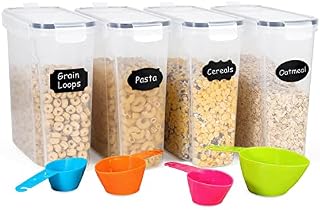 Vinsani 4 Pack Cereal Container Set Plastic Food Kitchen Storage Container Practical Airtight Lids Leak-Proof Cereal Dispenser Ideal for Cereal, Pasta, Sugar, Flour, Rice