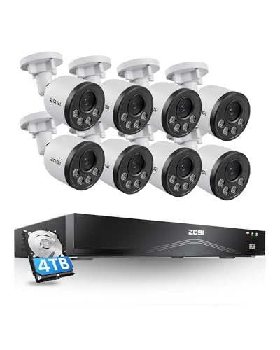 Image of ZOSI 16CH 4K PoE Security Camera System, 8X 8MP Audio Metal Cams, 4TB HDD