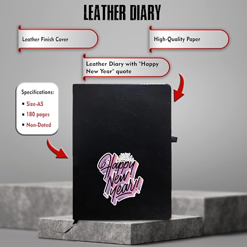 Image of SAVRI New Year Gift Hamper - Leather Diary and Black Patch Mug with Happy New Year Quote - Ideal Gifts for Employees, Corporate Use, Men, Women, Teachers, College, and School (Black)