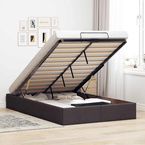 vidaXL Ottoman-Bett ohne Matratze Dunkelbraun 120x200 cm Stoff, Bettrahmen, Bettgestell mit Stauraum, Polsterbett, Bettgestell