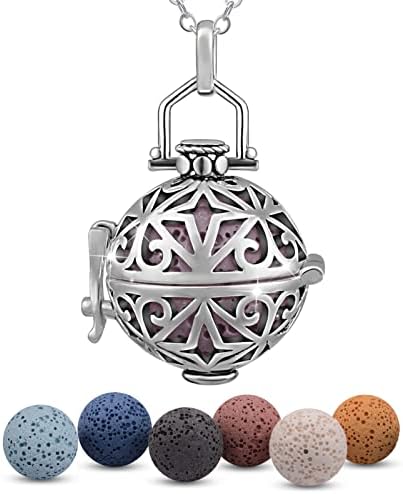 INFUSEU Aromatherapy Jewellery Essential Necklaces, Anxiety Relief Oils Diffuser for Women Girls Silver Plated Ellipse star Pendant with 24" Chain & 7 Reusable Lava Beads