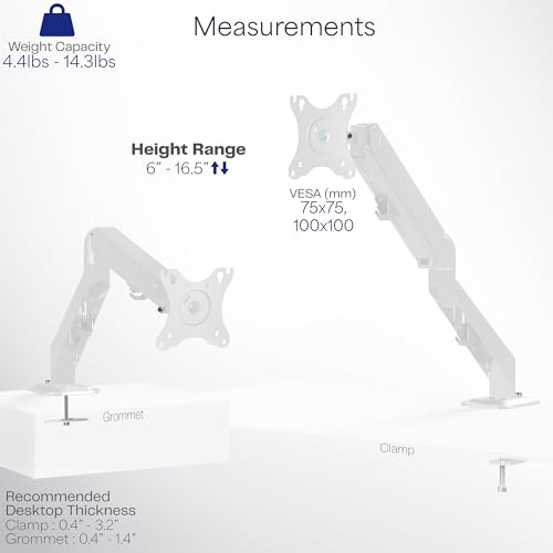 Image of VIVO Heavy Duty Single Monitor Tension Arm for up to 27 inch Screens, Holds 14.3 lbs, Premium Desk Mount Stand, White, STAND-V101OW