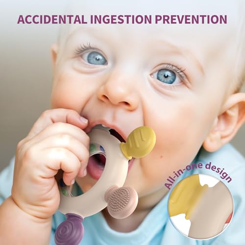 Image of akolik Teething Toys for Babies, Baby Teethers Toy Teething Ring Silicone, Grasping Teething Toy, BPA Free Teething Newborn Accessories for Baby 0 3 6 9 12 18 Months (Ringer Pink)