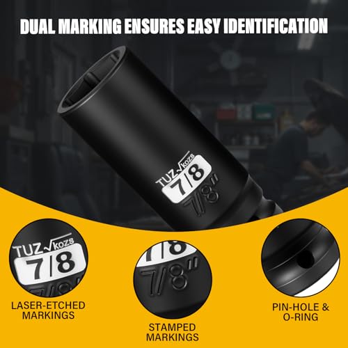 Image of 1 /2 Inch Drive 7 /8 Inch Deep SAE Impact Socket,CR-MO,6 Point Radius Corner Design,Square Chamfered Opening,Axle Nut Impact Grade Socket for Easy Removal