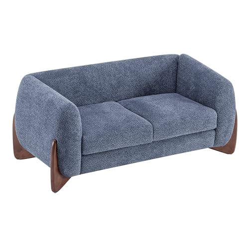 Image of Christopher Knight Home Almad 2 Pieces Sofa Couch Set, Cozy 3-Seater Sofa and Loveseat for Living Room, Upholstered Couch Chair, Soft Seating Lounge Sofa with Wood Frame, Boucle Fabric, Navy Blue