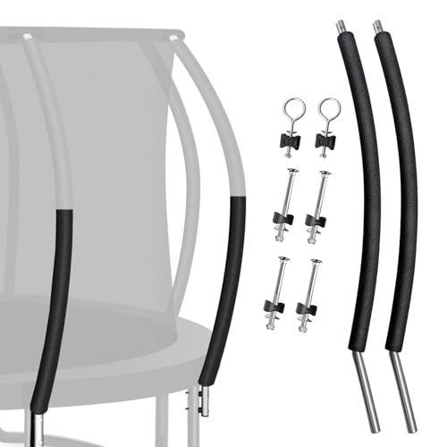 2 Sets Trampoline Curved Lower Enclosure Poles Fit for 12-16FT Trampoline Frame, Lower Net Pole Replacemnet with Foam Cover Padding, Hardwares-2 Style