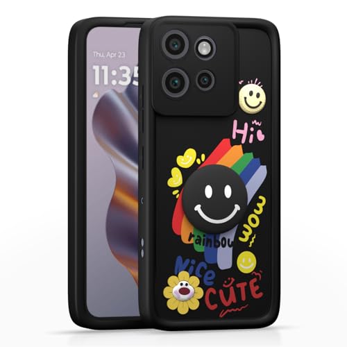 Image of Pikkme Back Cover for Motorola Moto Edge 50 Neo 5G | Soft Silicone| Cute Rainbow Smile & 3D Cartoon Flower Design | Shockproof Raised Camera Protection Bumper Case (Black)