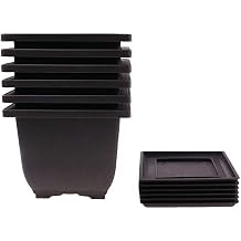 MUZHI 6PCS/Pack Retro Style Deep Square Small Bonsai Training Pots with Tray, Mini Plastic Mocha Garden Flower Pot 5"