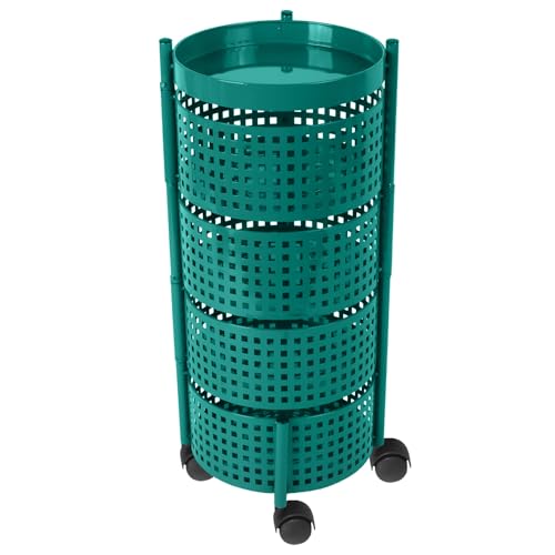 Image of 4-Tier Kitchen Carbon Steel Storage Rack - Turquoise Green | Durable & Sturdy Cart Organizer for Home & Kitchen | Vegetable, Fruits & Pantry Corner Rack | Multi-Layer Round Rack with Wheels