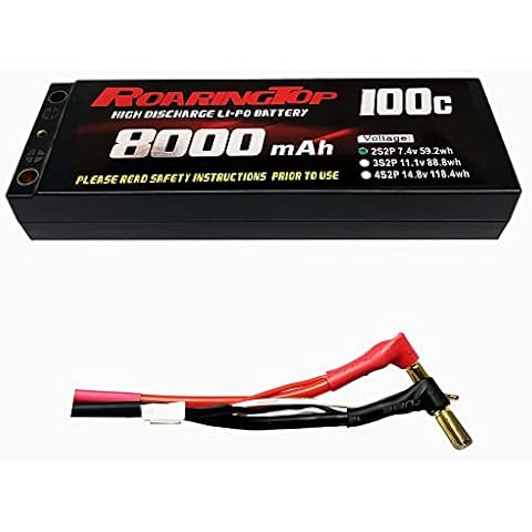 RoaringTop 2S Lipo Battery 7.4V 8000mAh 100C RC Battery With 5.0mm Bullet Leadout Wire For 1/7 1/8 1/10 RC Car Racing 4WD ARRMA INFRACTION FELONY LIMITLESS Xpand Rally LC PTG-2 EX07 Cover