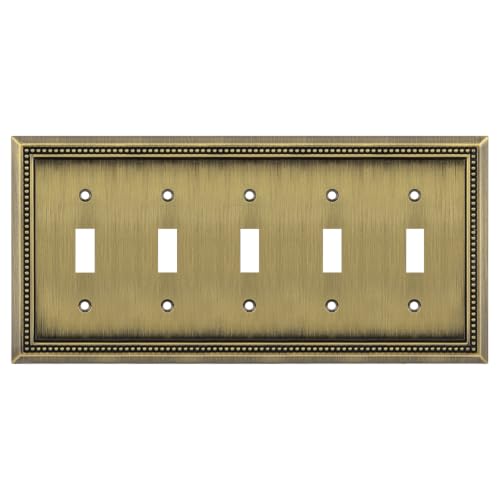 Image of Henne Bery Sunken Pearls Heavy Duty Decorative Wall Plate Switch Plate Outlet Cover (5-Gang Toggle, Antique Brass)