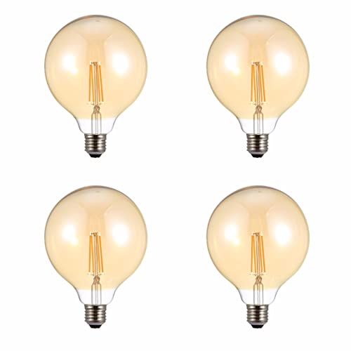 Image of TEKLED G125 Dimmable LED Filament Globe Bulb, 6.5W (60W Equivalent), Warm White 2400K, E27 Edison Screw, Pack of 4