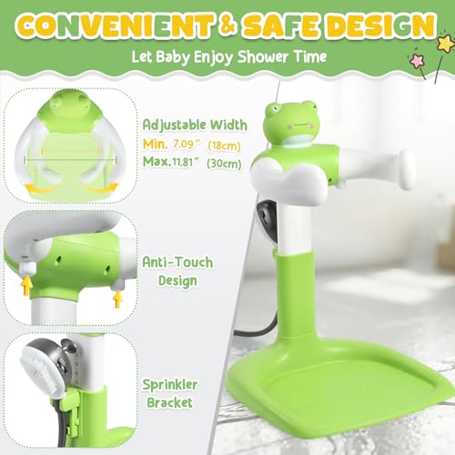 Image of Orzbow Baby Bath Stand, Adjustable Height Baby Shower Stand, Toddler Shower Standing Support with Non-Slip Base for Infant 6-36 Months, Easy-Use, Ideal Gift, Green