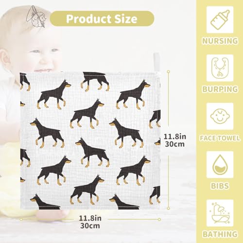 Image of vvfelixl Colored Doberman Dog Baby Burp Cloths Baby Muslin Washcloths for Boys Girls Cotton Baby Face Towel for Newborn Infants Soft and Absorbent 11.8 X 11.8 in, 5 Pack