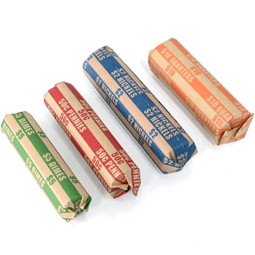 Image of DGBDPACK 125 Assorted Flat Coin Wrappers, 25 Dimes, 25 Nickels, 25 Pennies, 50 Quarters Convenient Pack