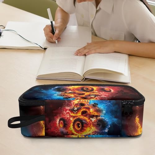 Image of Fire Truck Print Pencil Case for Boys 6-8 Large Capacity Pencil Pouch for Kids Lightweight Portable Pen Bag with Mesh Pocket for School