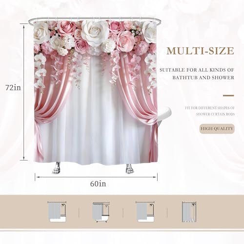Pink Rose Shower Curtain Girl Women Spring Blossom Bathroom Curtain Set by Glawry - Used condition - Image 5
