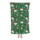 Joktacular Green Xmas Santa Claus Beach Towel, Christmas Winter Theme Large Quick Dry Swim Bath Towels, Aldult Cute Stockings Snowflake Microfiber Pool Yoga Beach Accessories, 30x60 Inch/ 77X153cm