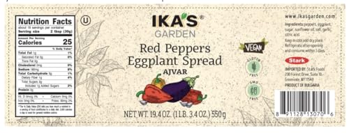 Ika’s Garden Red Pepper & Eggplant Spread Ajvar, 19.4 oz – Authentic Balkan Recipe | Vegan | Gluten-Free | GMO-Free | Versatile Dip, Spread, or Sauce