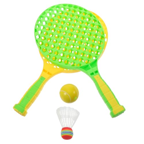 Abaodam Raquette de Tennis pour Débutant Garçon et Filles 2 Pièces Vert Gazon Léger avec Balle en PU et Volant de Badminton, Ensemble Polyvalent pour Sport Intérieur et Extérieur,
