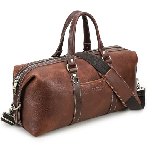 Contacts Borsone da viaggio in pelle per uomo borsa da viaggio in pelle per fine settimana borsa da notte grande palestra borsa sportiva barile bagaglio a mano, Marrone, Vintage