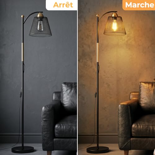 OUSOT Lampadaire sur Pied Salon E27 Douilles 145CM 230V, Industriel Lampadaire LED 40W, Noir et or, pour un Bureau, Salon, une Chambre (sans Ampoules) – vue 5