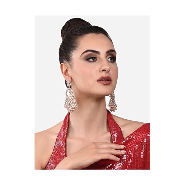 Zaveri Pearls Rose Gold Kundan & Dazzling Austrian Diamonds Embellished Jhumki Drops Earring For Women-ZPFK13786 - Image 8