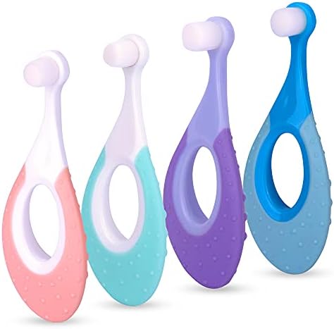Ecovona Baby Toothbrush & Toddler Toothbrush for Age 0-2 Years Old | Extra Soft Bristle for Baby Teeth & Infant Gums | BPA-Free, Easy-Grip Finger Handle & Teething Pad | Dentist Recommended | 4-Pack