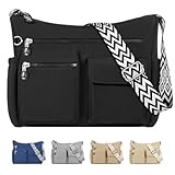 Bolso Bandolera Mujer Mediano Casual Bolso Cruzado Para Mujer, Impermeable Bolsa de Mano Ligero Nylon Bolsos Bandolera con Correa Ajustable y Múltiples Bolsillo para Escuela Viaje Uso (Negro)