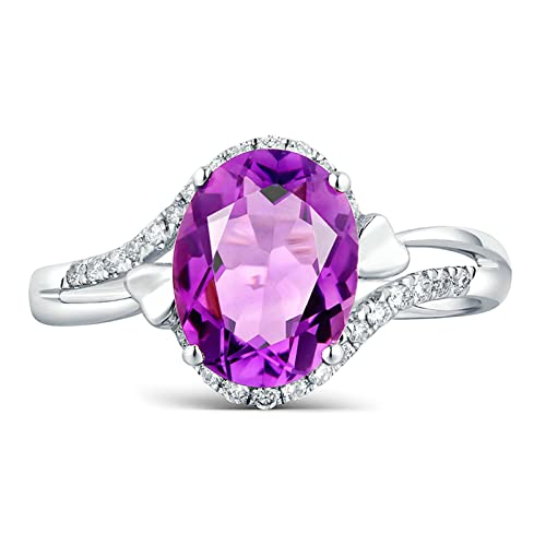 Aeici 18K White Gold Rings, 1.61Ct Oval Shape Amethyst Ring For Women Heart Promise Ring Size 8.5 #TOP1