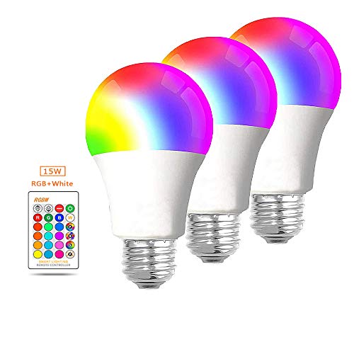 Bombilla LED de color E27 RGB,Lámpara de Tornillo Edison Regulable que Cambia de Color de 15W con Control Remoto IR,Luces de Estado de Ánimo de 16 Colores,Luces de Efecto de Escenario etc.3 Paquete