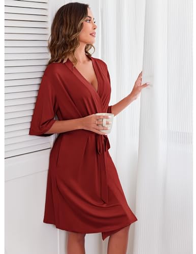 Image of Ekouaer Short Robes for Women Lightweight Kimono Robes Knit Bathrobe Soft Sleepwear with Pockets S-XXL
