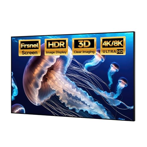 IN&VI Fresnel Projector Screen,2.0 Gain 90% ALR Fixed Frame Projection Screen Edge Free 4/8K HDTV, HDR & Active 3D Anti-Wrinkle for Indoor Movie Cinema Office for Long/Standard Throw Projector