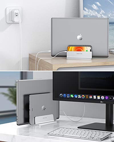 OMOTON [Updated Dock Version Vertical Laptop Stand, Double Desktop Stand Holder with Adjustable Dock (Up to 17.3 inch), Fits All MacBook/Surface/Samsung/HP/Dell/Chrome Book (Silver) - Image 7