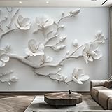 Generisch Fototapete 3D Relief Wohnzimmer Tapete Abstrakte Weiß Blumen Tapeten, Vliestapete Schlafzimmer Motivtapeten, Wandtapete Wanddeko 200 x 140 cm (B x H) Y&W69